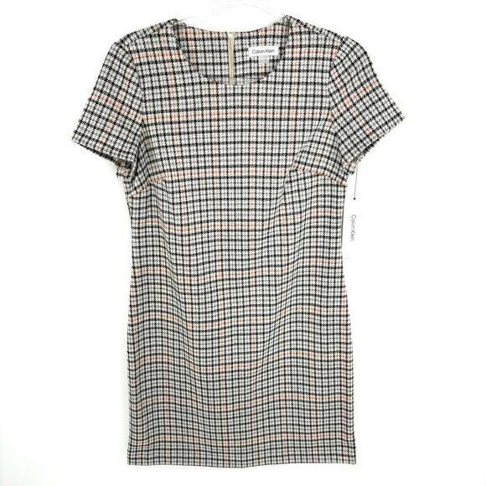 Calvin Klein Herringbone Check Print Short Sleeve Shirt Dress‎ Size 8 NWT